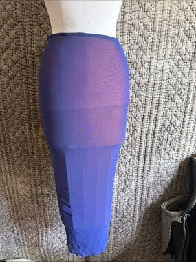 Semi-Sheer Royal Blue Midi Pencil Skirt